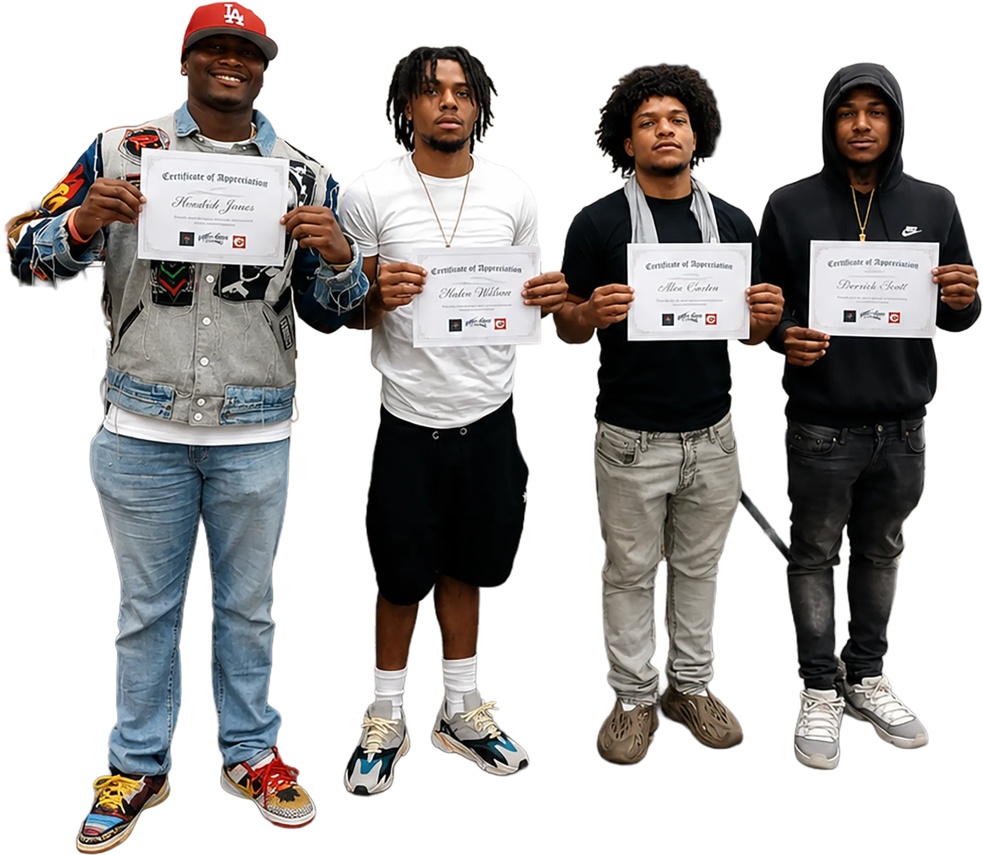 Four Futures First Academy participants holding certificates of appreciation